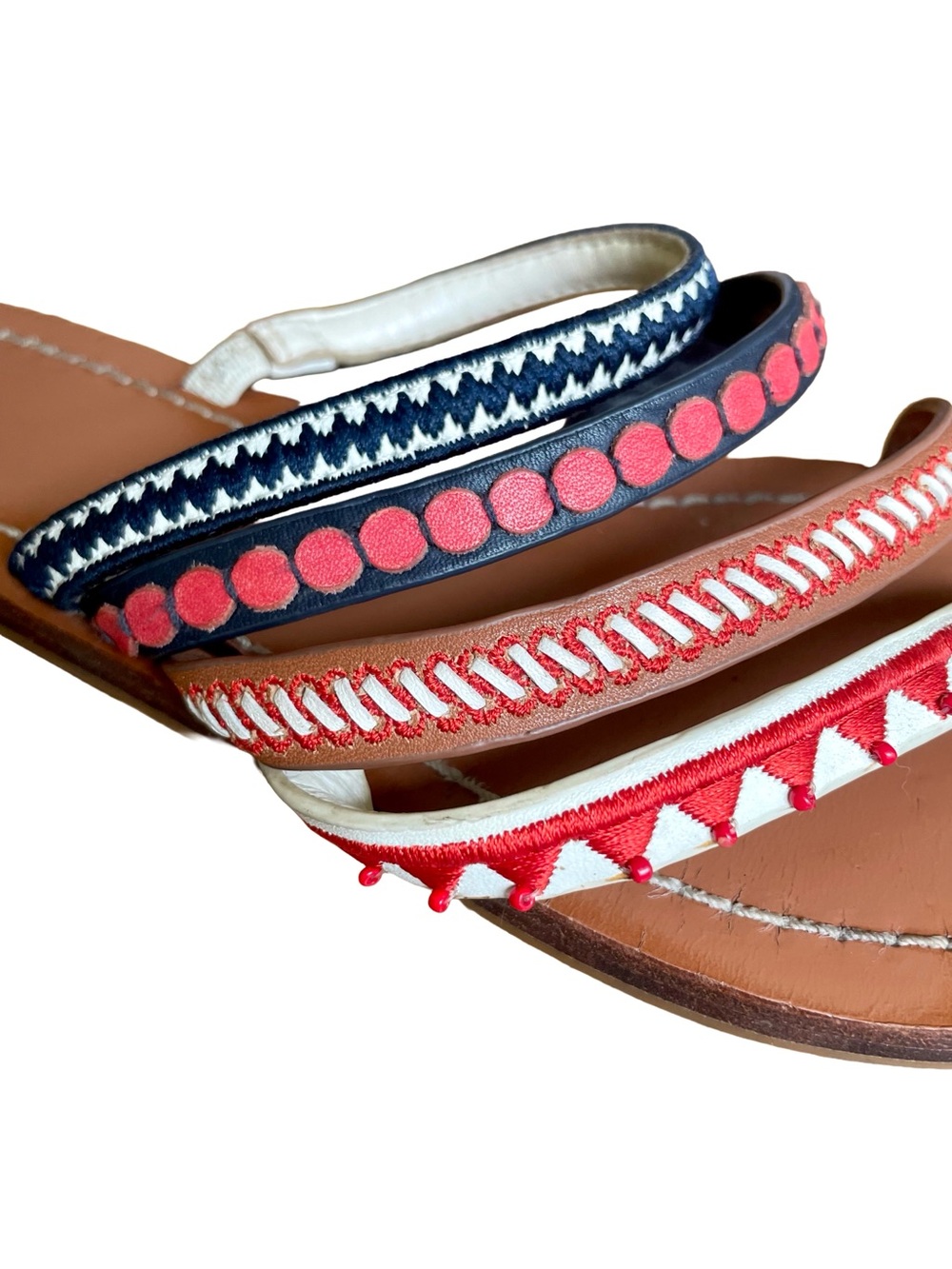 Tory Burch Patos Embroidered Leather Resort Sandals Approx 7 - Picture 4 of 9